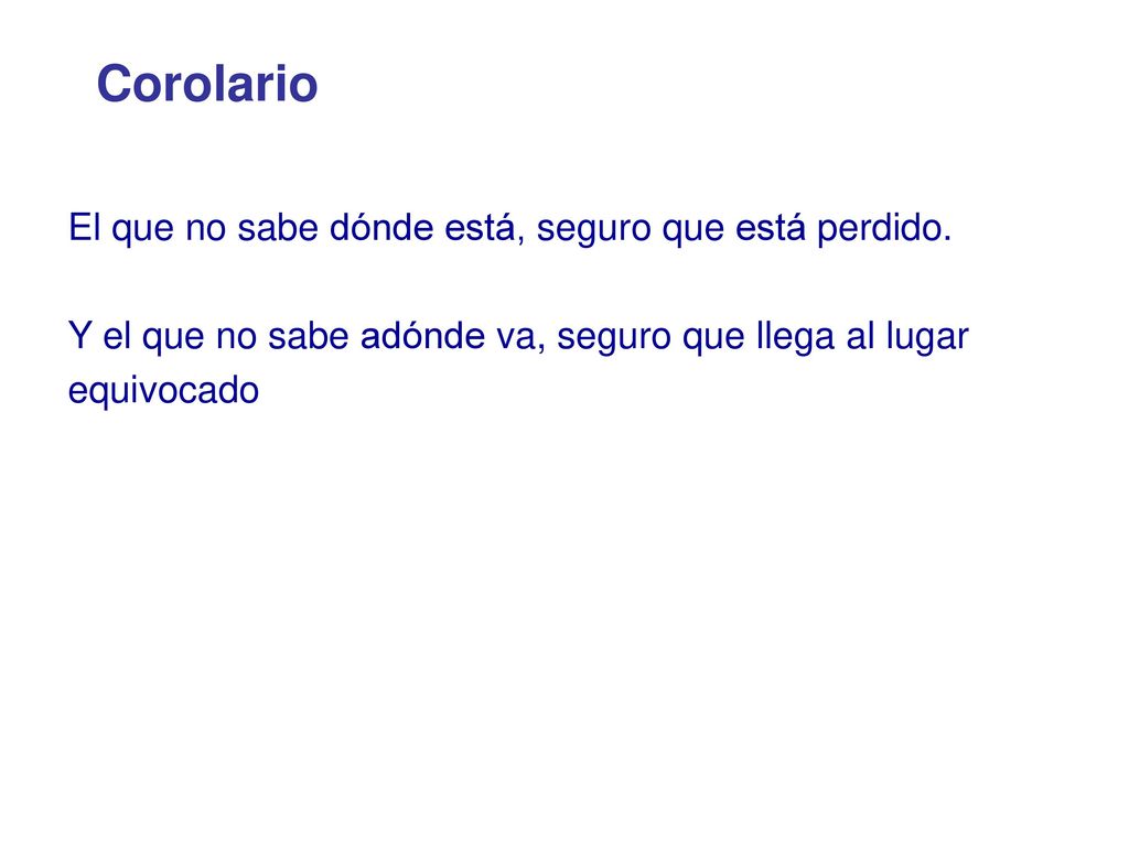 Corolario El que no sabe dónde está, seguro que está perdido.