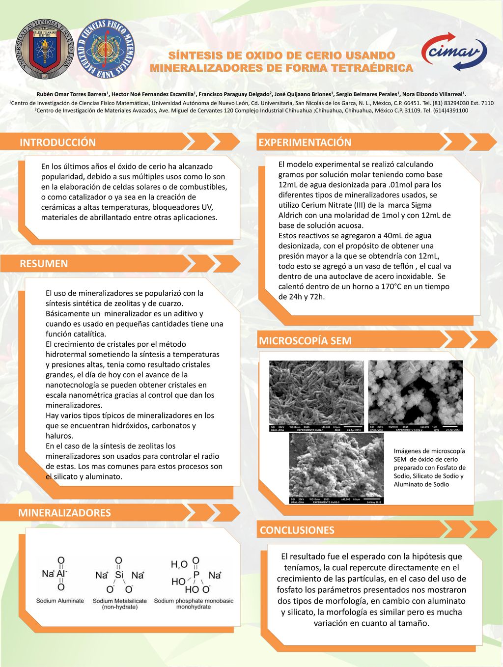 Síntesis de oxido de cerio usando Mineralizadores de forma tetraédrica