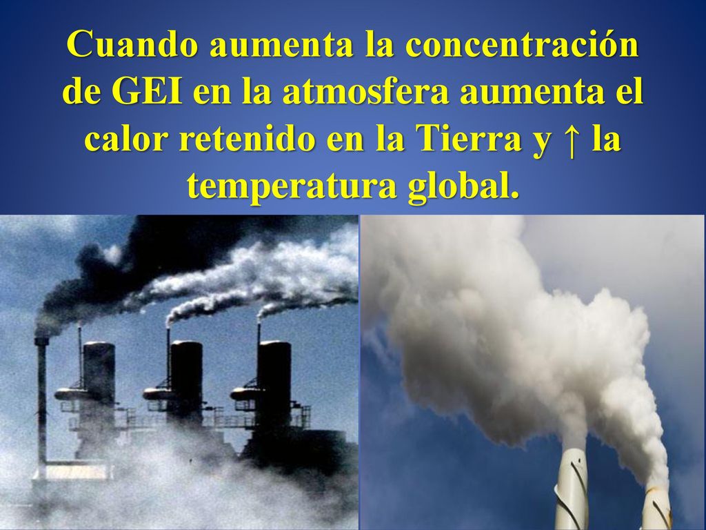 Cuando aumenta la concentración de GEI en la atmosfera aumenta el calor retenido en la Tierra y ↑ la temperatura global.