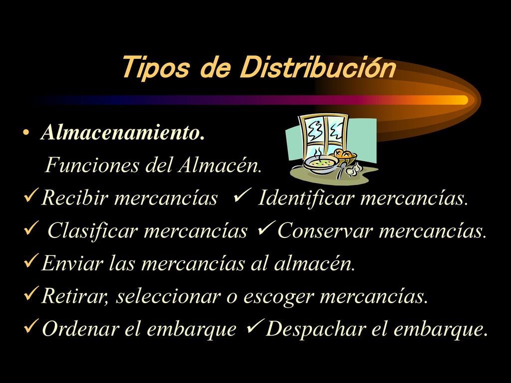 Tipos de Distribución Almacenamiento. Funciones del Almacén.