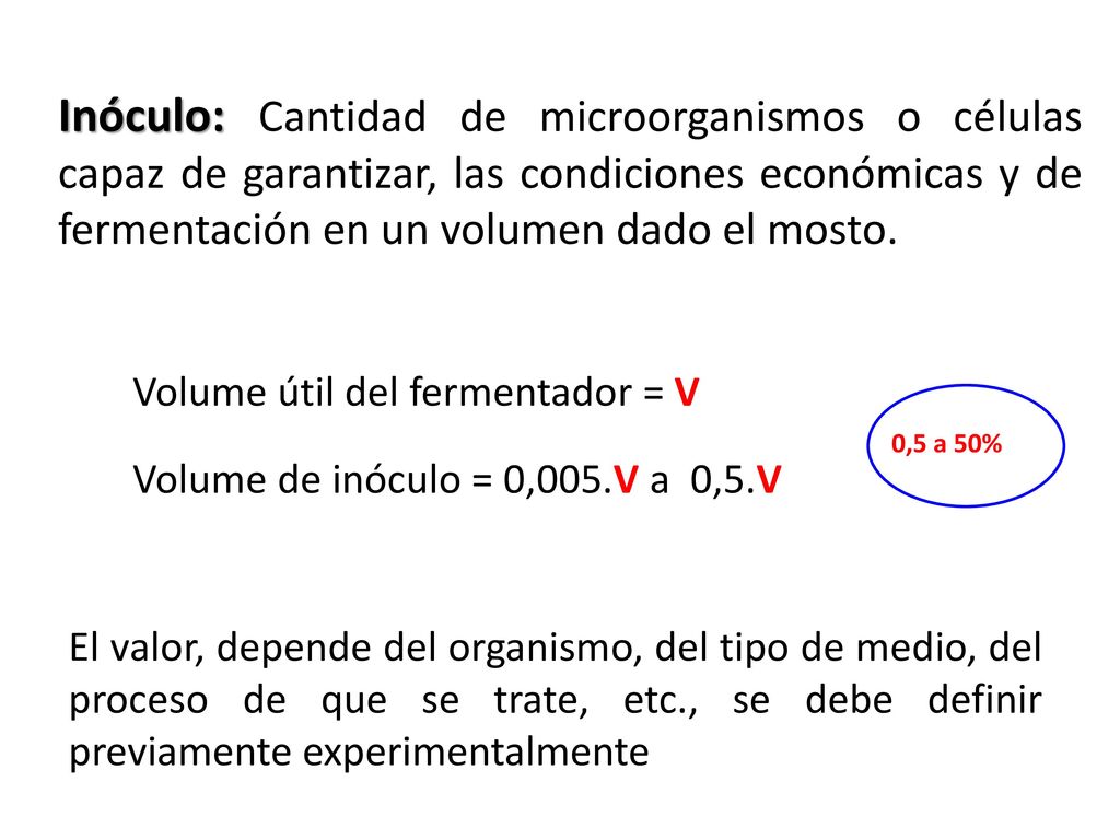 Inóculo: Cantidad de microorganismos o células capaz de garantizar, las condiciones económicas y de fermentación en un volumen dado el mosto.