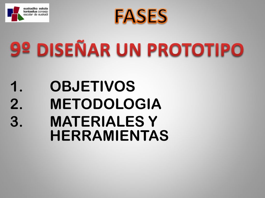FASES 9º DISEÑAR UN PROTOTIPO OBJETIVOS METODOLOGIA