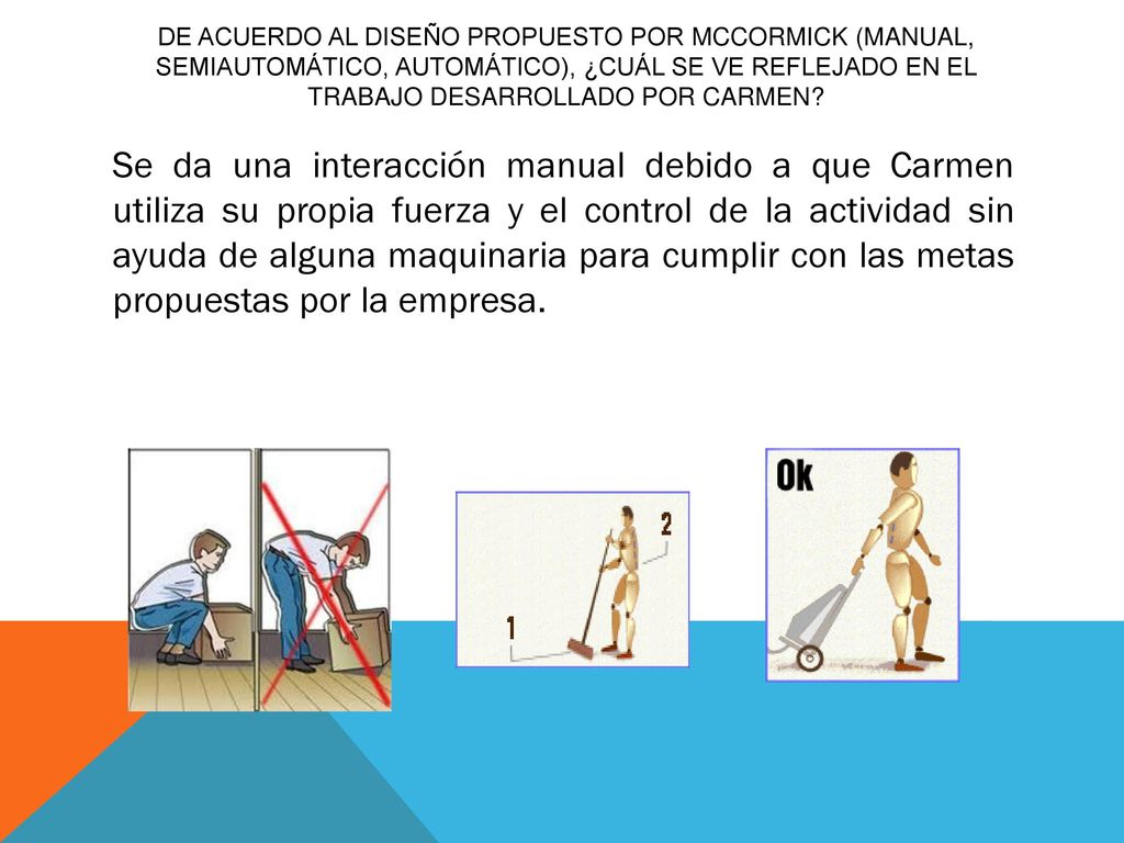 De acuerdo al diseño propuesto por McCormick (manual, semiautomático, automático), ¿Cuál se ve reflejado en el trabajo desarrollado por Carmen