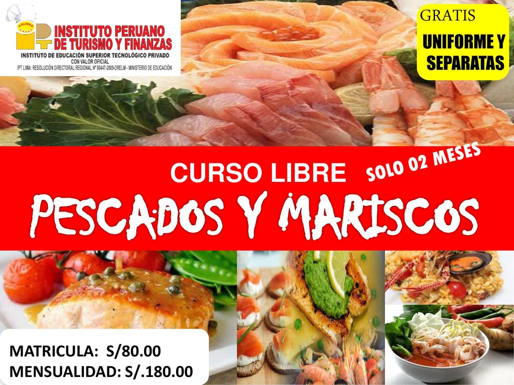 PESCADOS Y MARISCOS CURSO LIBRE GRATIS SOLO 02 MESES UNIFORME Y