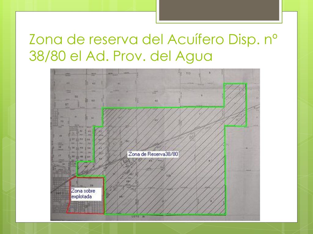 Zona de reserva del Acuífero Disp. nº 38/80 el Ad. Prov. del Agua