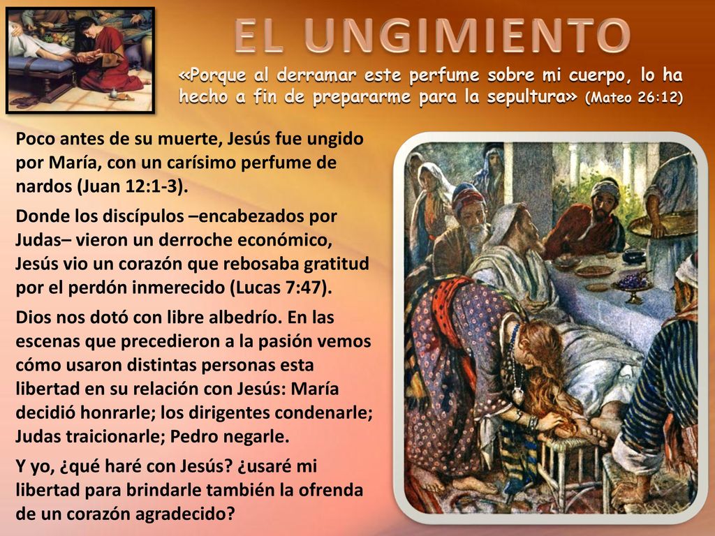 «Porque al derramar este perfume sobre mi cuerpo, lo ha hecho a fin de prepararme para la sepultura» (Mateo 26:12)