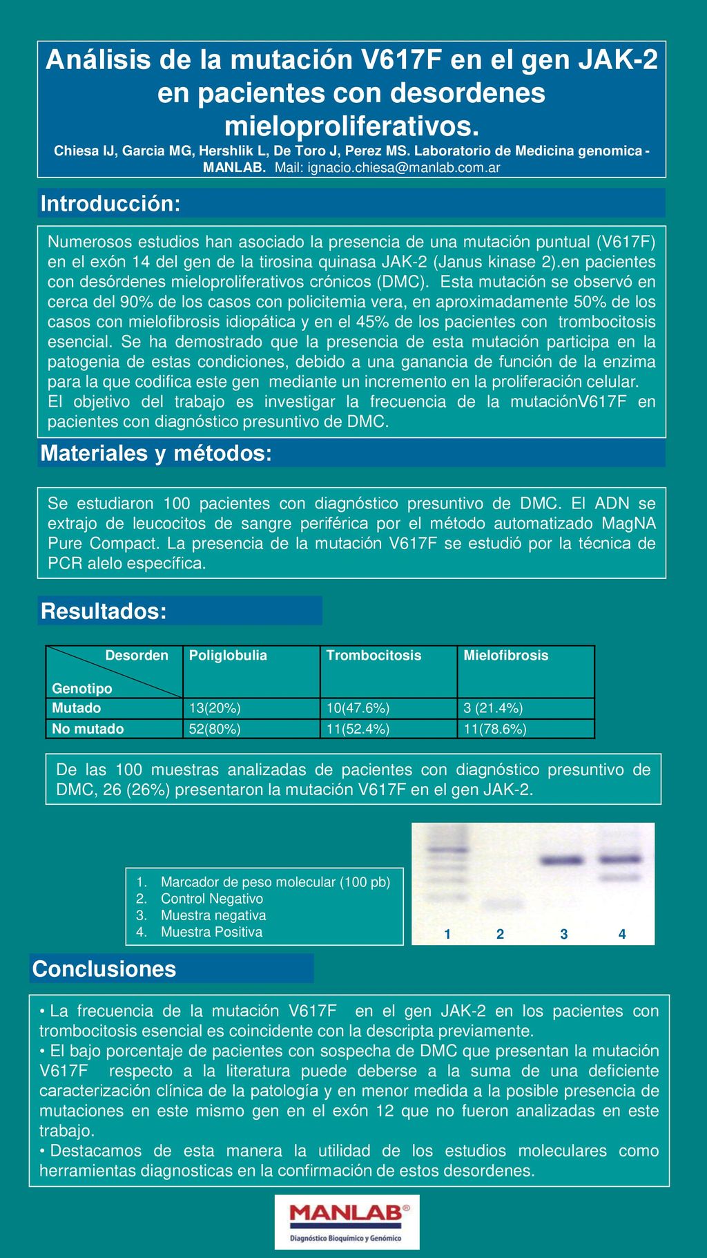 Análisis de la mutación V617F en el gen JAK-2 en pacientes con desordenes mieloproliferativos.