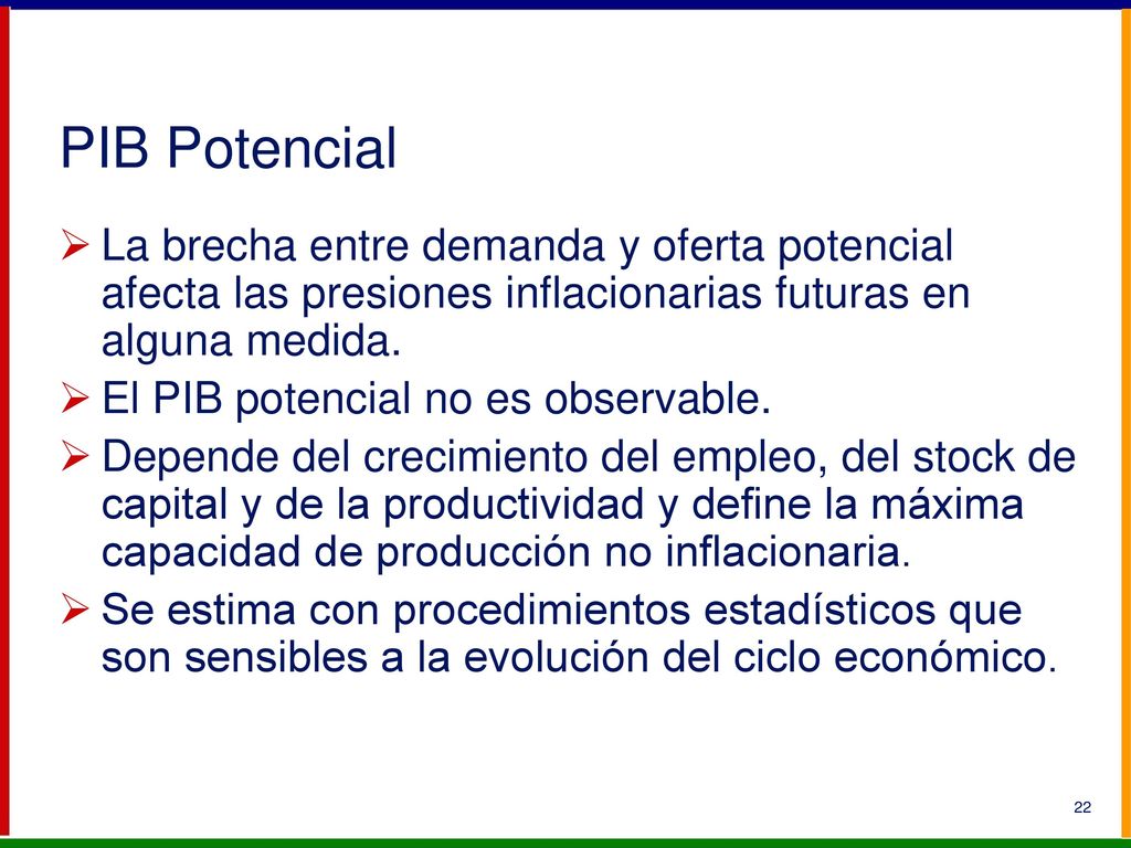 PIB Potencial La brecha entre demanda y oferta potencial afecta las presiones inflacionarias futuras en alguna medida.
