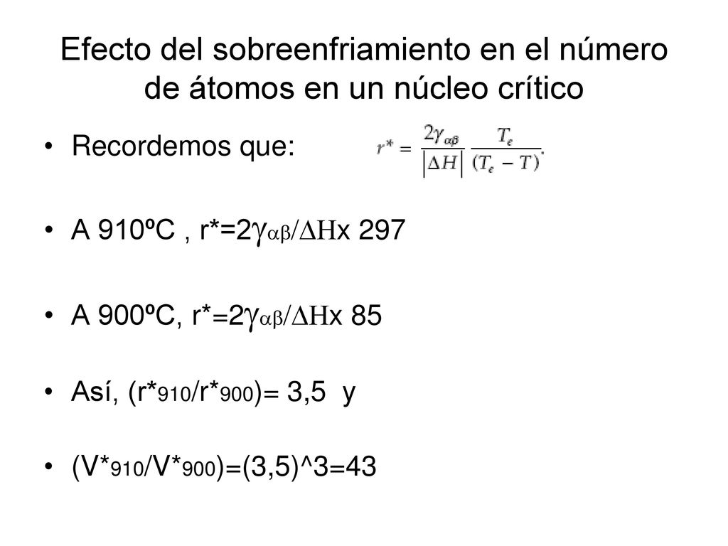 Efecto del sobreenfriamiento en el número de átomos en un núcleo crítico