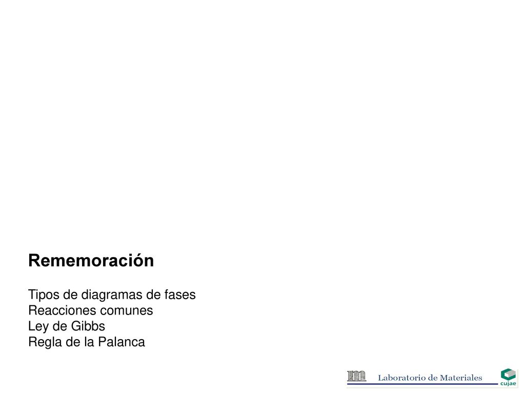 Rememoración Tipos de diagramas de fases Reacciones comunes
