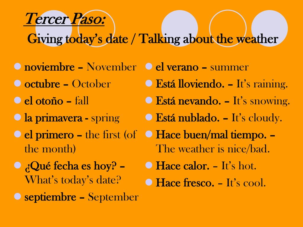 Tercer Paso: Giving today’s date / Talking about the weather