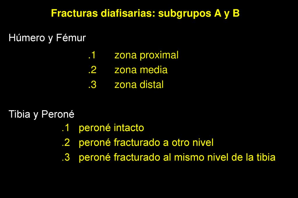 Húmero y Fémur .1 zona proximal .2 zona media .3 zona distal. Tibia y Peroné.