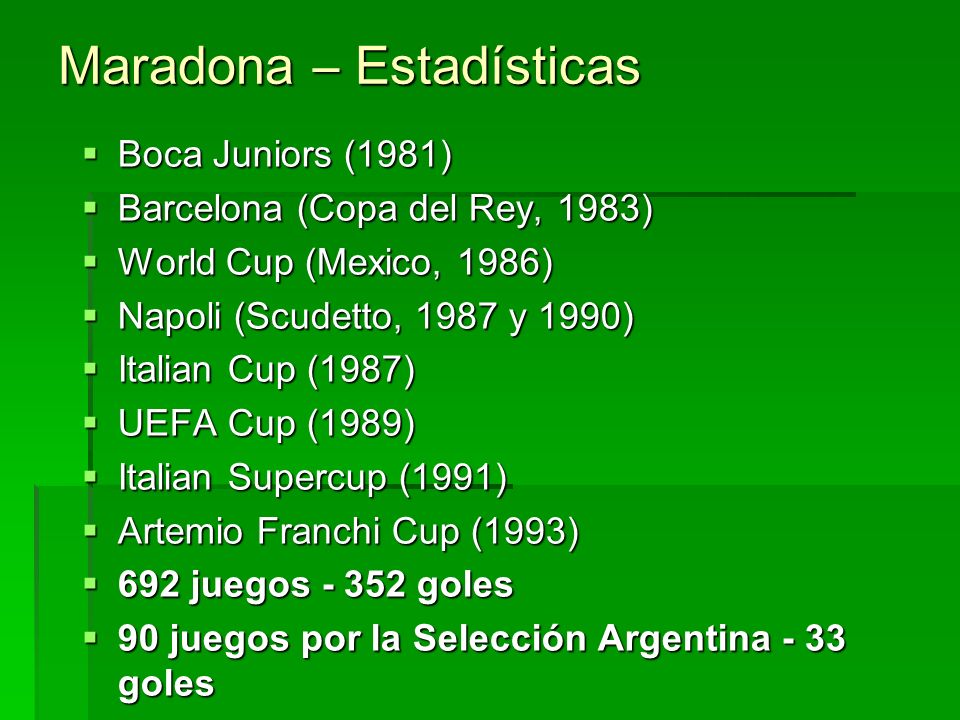 Maradona – Estadísticas