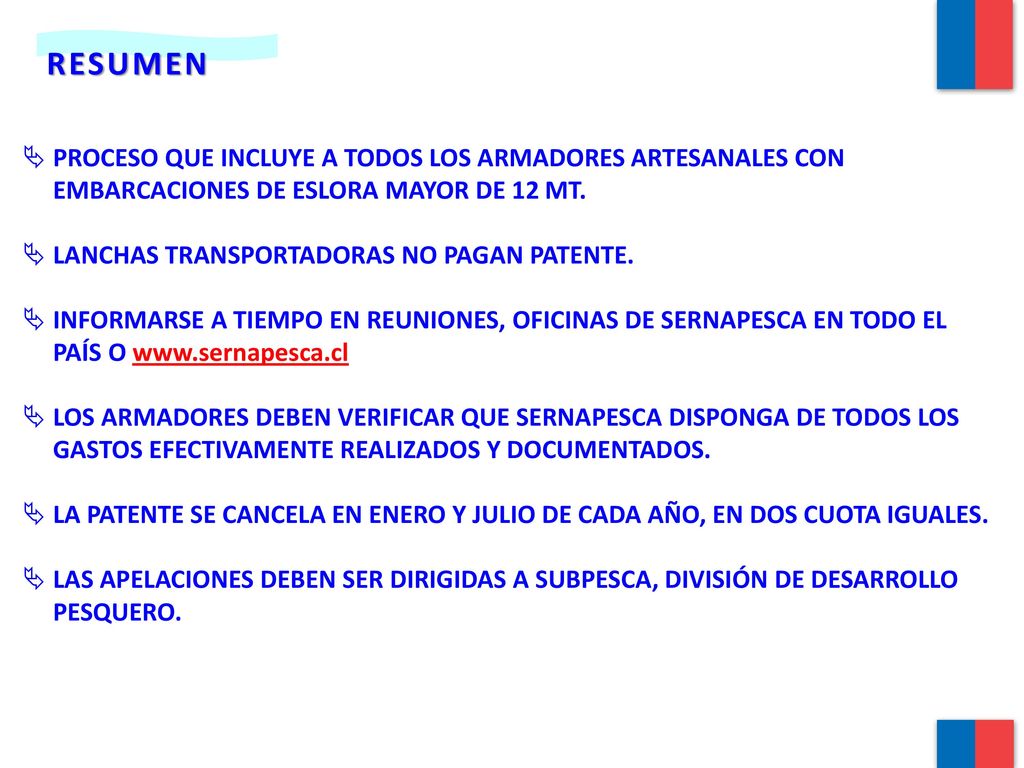 PROCESO QUE INCLUYE A TODOS LOS ARMADORES ARTESANALES CON EMBARCACIONES DE ESLORA MAYOR DE 12 MT.