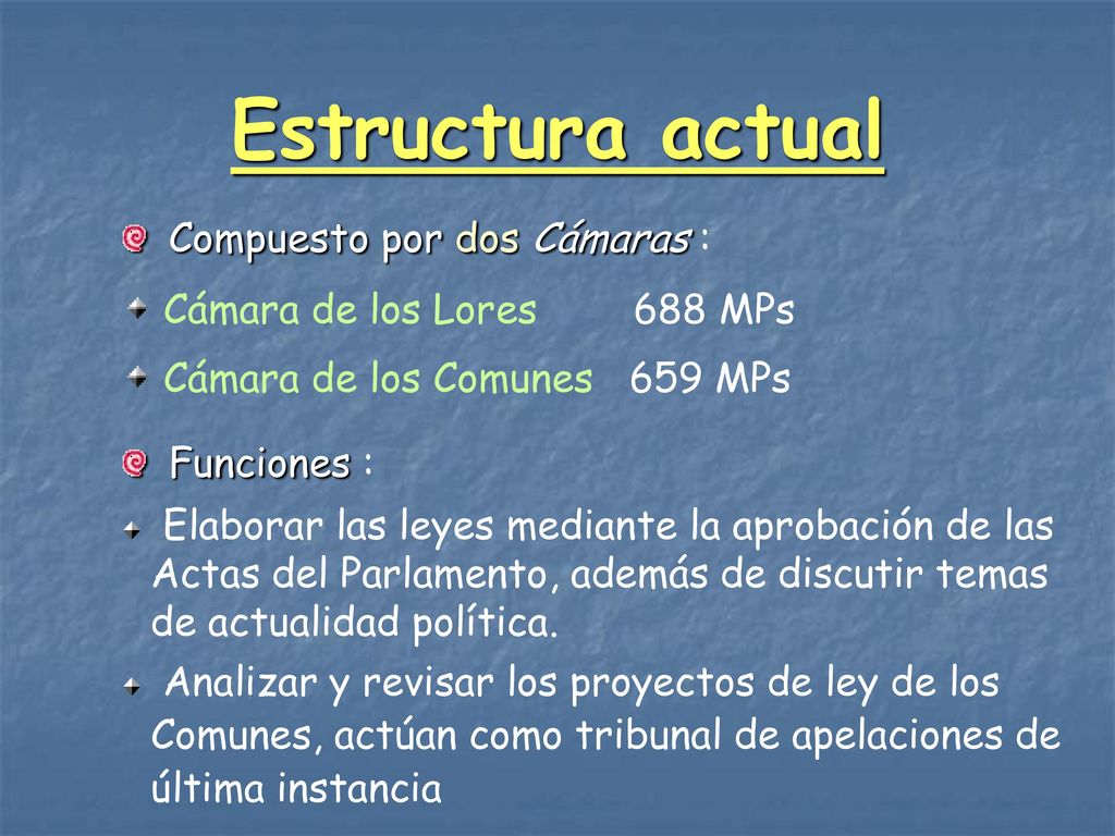 Estructura actual Compuesto por dos Cámaras : Funciones :