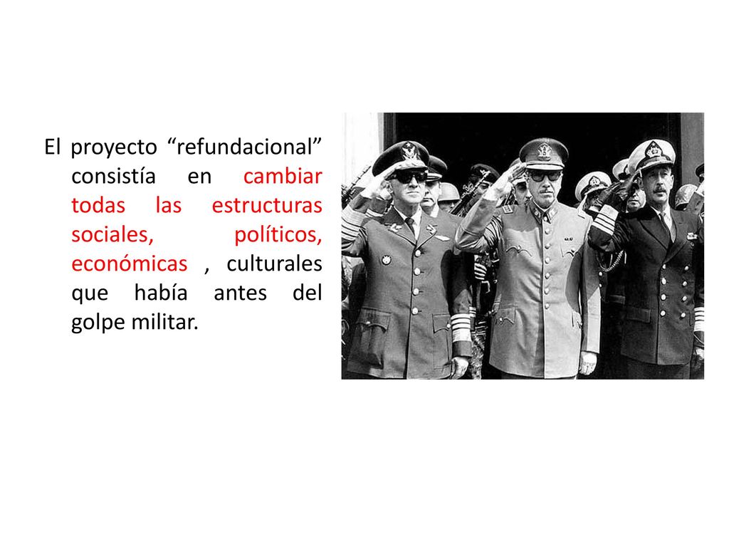 El proyecto refundacional consistía en cambiar todas las estructuras sociales, políticos, económicas , culturales que había antes del golpe militar.