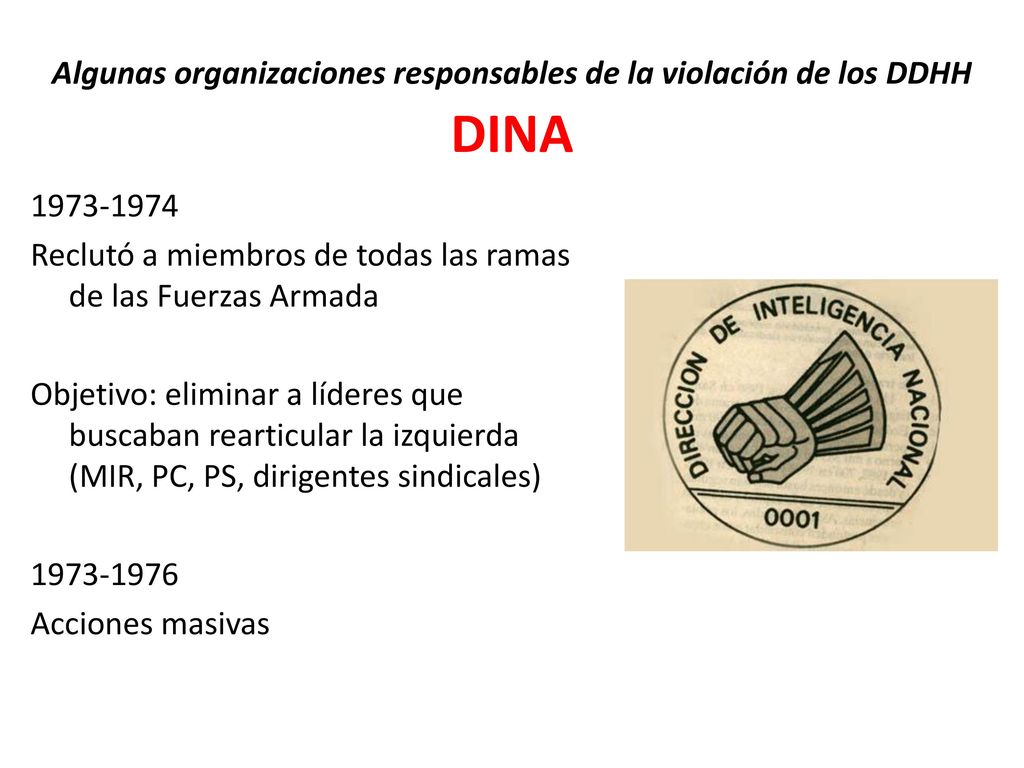 Algunas organizaciones responsables de la violación de los DDHH DINA