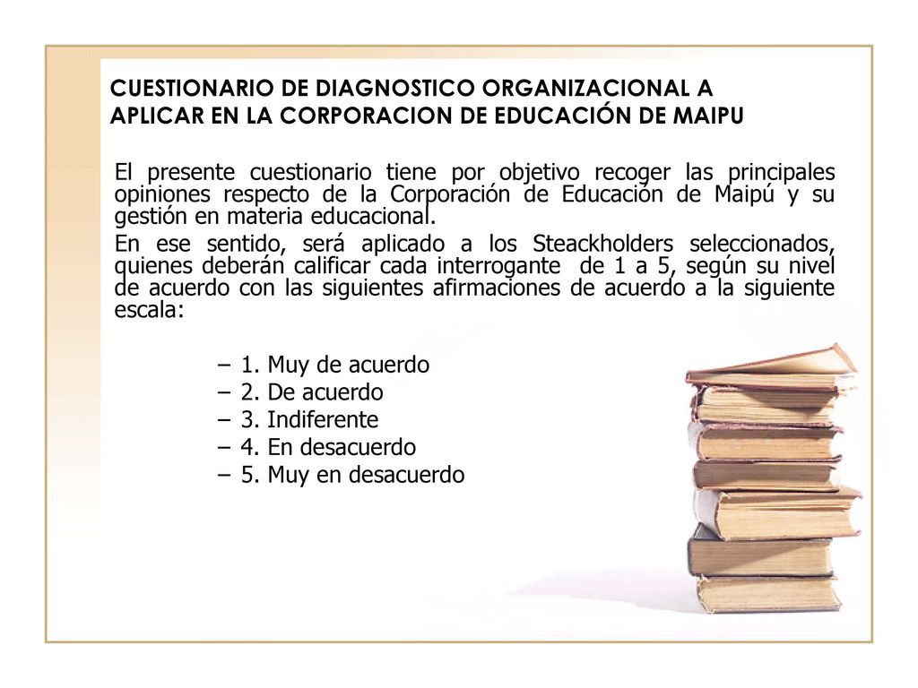 CUESTIONARIO DE DIAGNOSTICO ORGANIZACIONAL A APLICAR EN LA CORPORACION DE EDUCACIÓN DE MAIPU