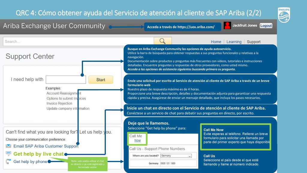 QRC 4: Cómo obtener ayuda del Servicio de atención al cliente de SAP Ariba (2/2)