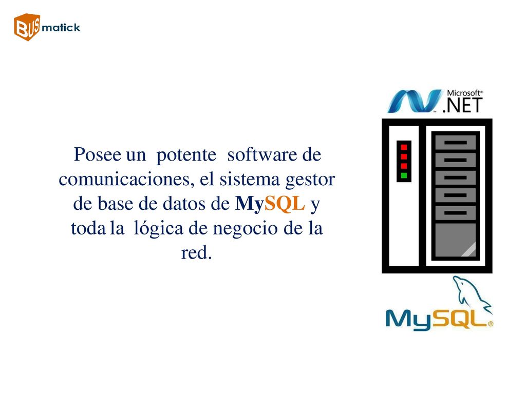 Posee un potente software de comunicaciones, el sistema gestor de base de datos de MySQL y toda la lógica de negocio de la red.