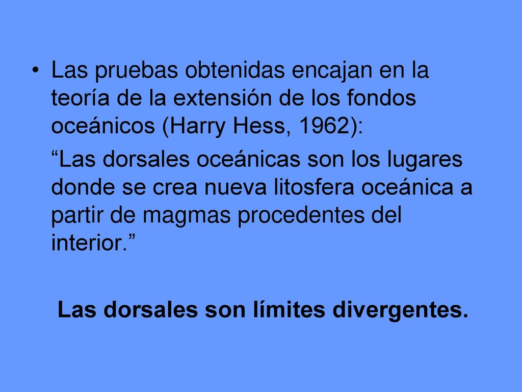 Las pruebas obtenidas encajan en la teoría de la extensión de los fondos oceánicos (Harry Hess, 1962):