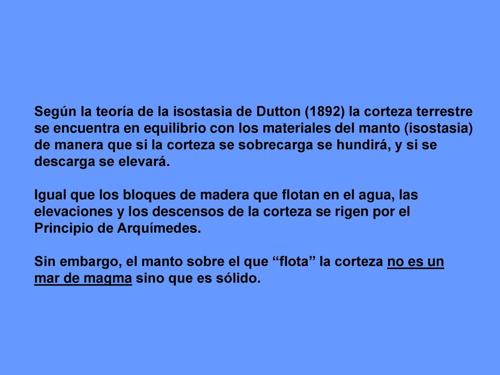 Según la teoría de la isostasia de Dutton (1892) la corteza terrestre