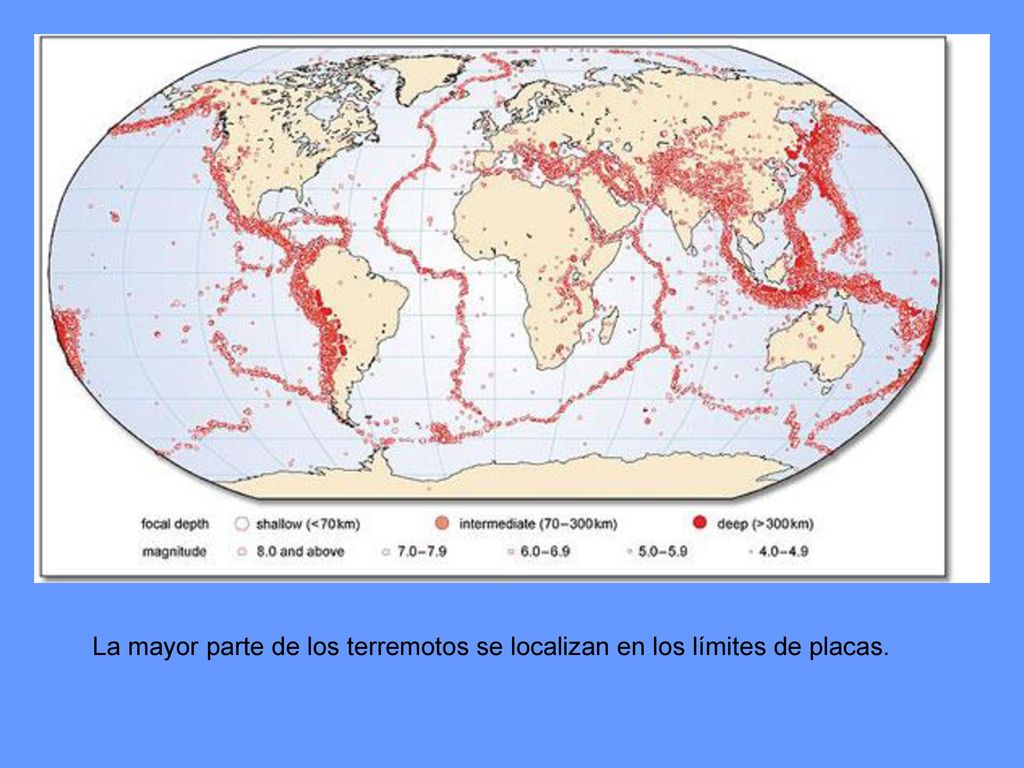 La mayor parte de los terremotos se localizan en los límites de placas.