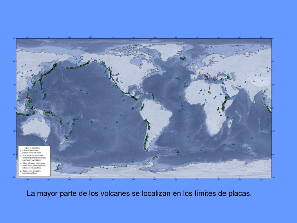 La mayor parte de los volcanes se localizan en los límites de placas.