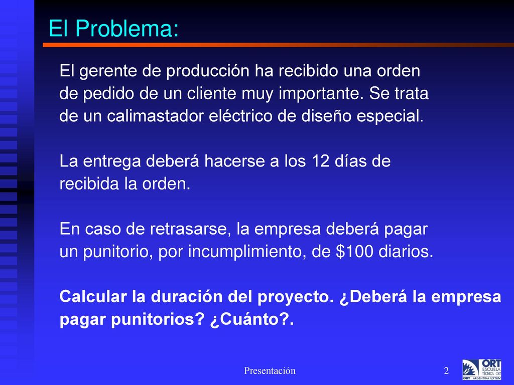 El Problema: El gerente de producción ha recibido una orden