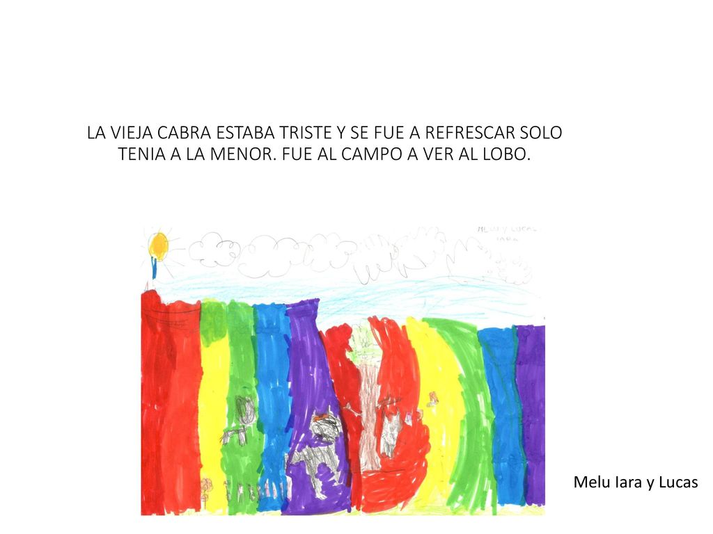 LA VIEJA CABRA ESTABA TRISTE Y SE FUE A REFRESCAR SOLO TENIA A LA MENOR. FUE AL CAMPO A VER AL LOBO.
