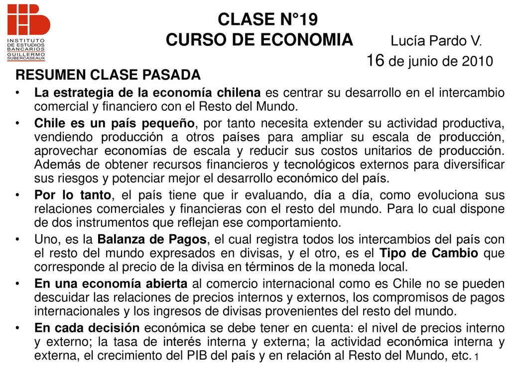 CLASE N°19 CURSO DE ECONOMIA Lucía Pardo V. 16 de junio de 2010