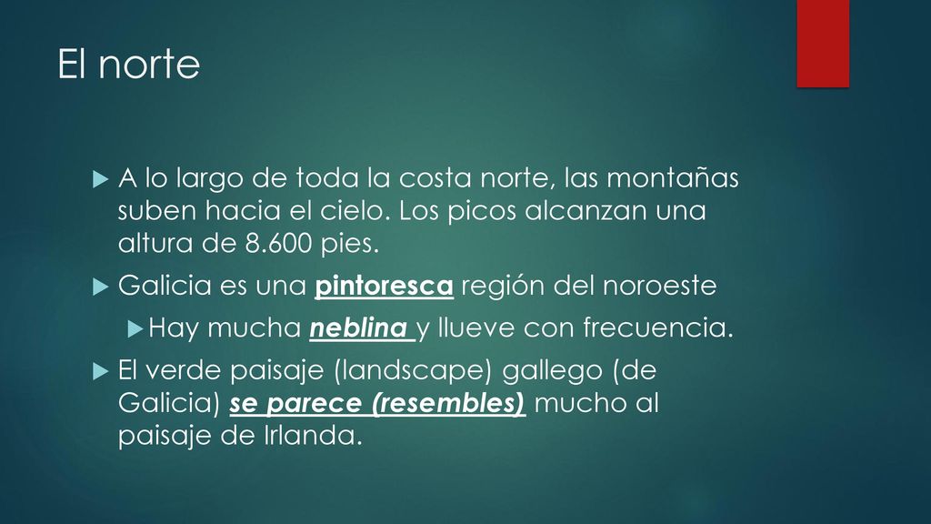El norte A lo largo de toda la costa norte, las montañas suben hacia el cielo. Los picos alcanzan una altura de pies.