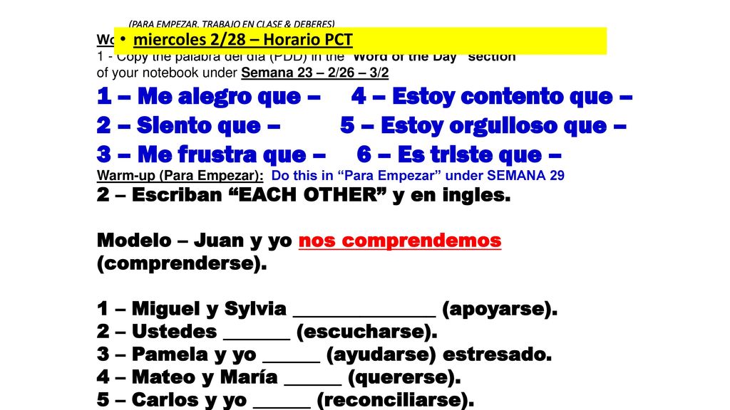 1 – Me alegro que – 4 – Estoy contento que –