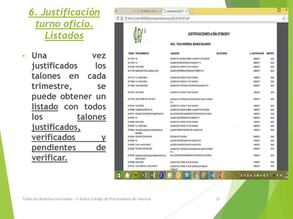 6. Justificación turno oficio. Listados
