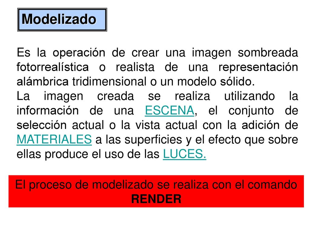 El proceso de modelizado se realiza con el comando RENDER