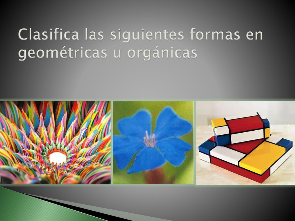 Clasifica las siguientes formas en geométricas u orgánicas