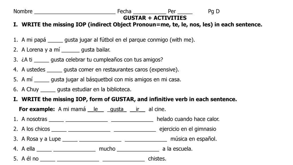 Nombre ___________________________ Fecha ___________ Per _____ Pg D