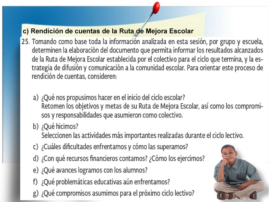 c) Rendición de cuentas de la Ruta de Mejora Escolar