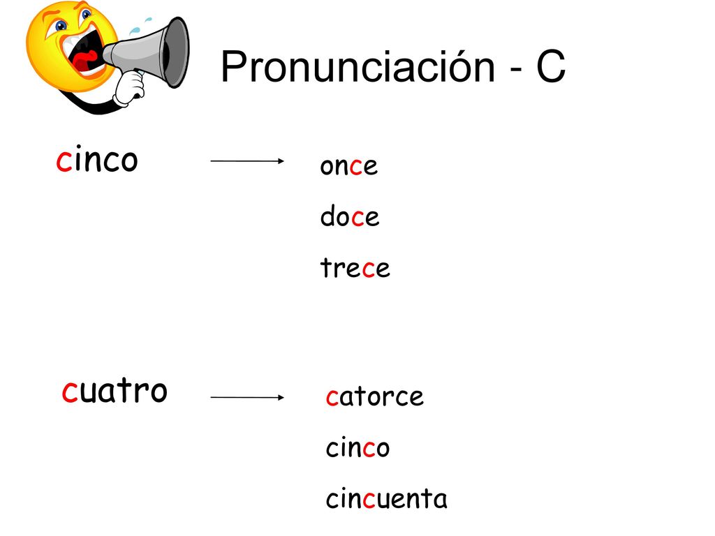 Pronunciación - C cinco once doce trece cuatro catorce cinco cincuenta