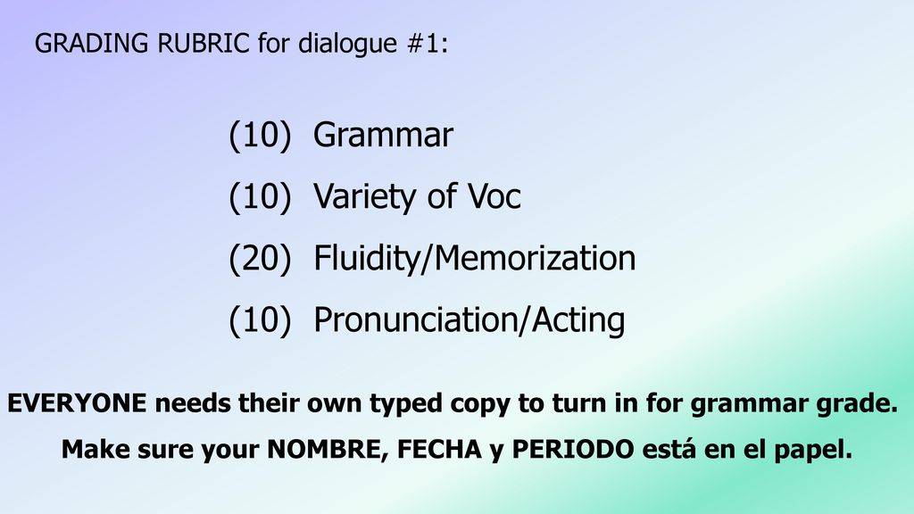 Make sure your NOMBRE, FECHA y PERIODO está en el papel.