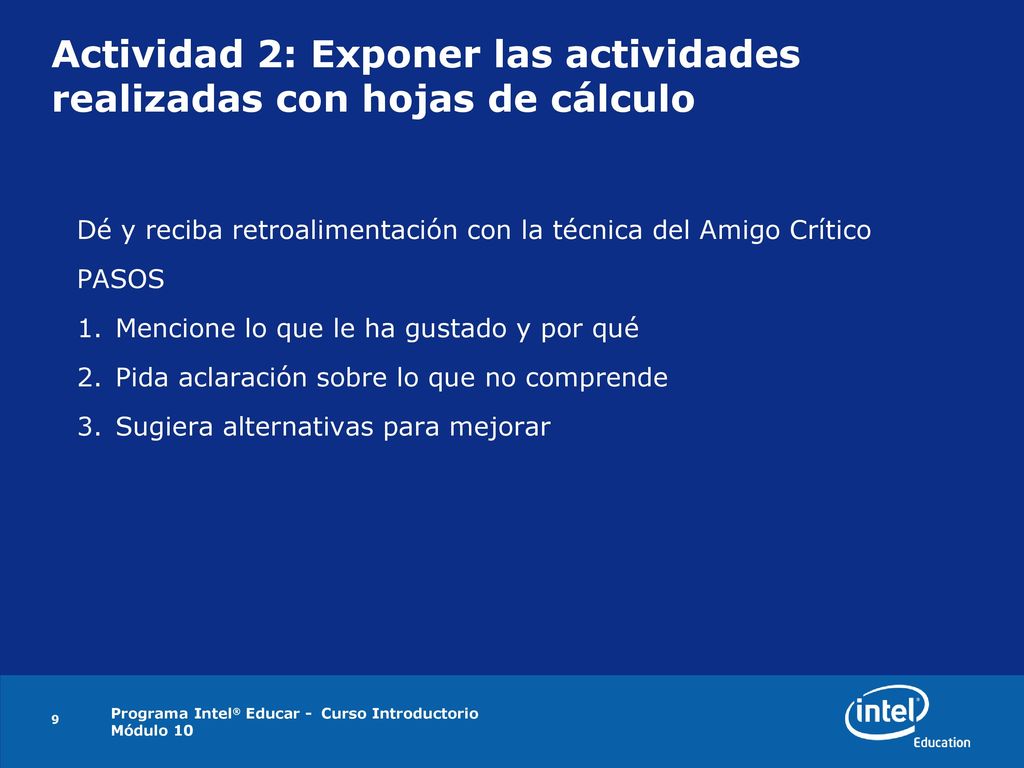 Actividad 2: Exponer las actividades realizadas con hojas de cálculo