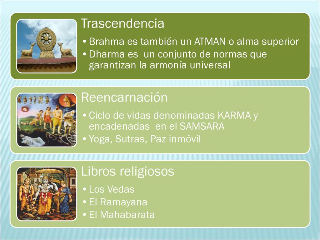 Trascendencia Brahma es también un ATMAN o alma superior. Dharma es un conjunto de normas que garantizan la armonía universal.