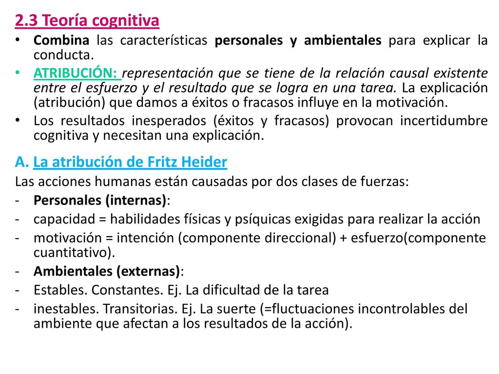 2.3 Teoría cognitiva A. La atribución de Fritz Heider