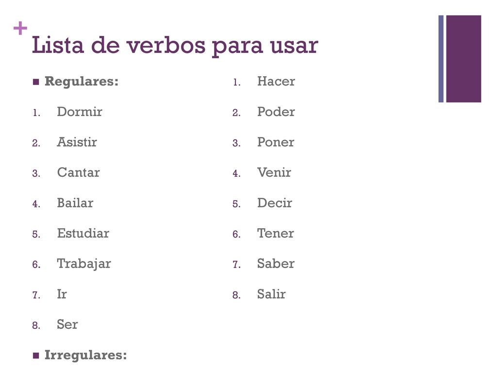 Lista de verbos para usar