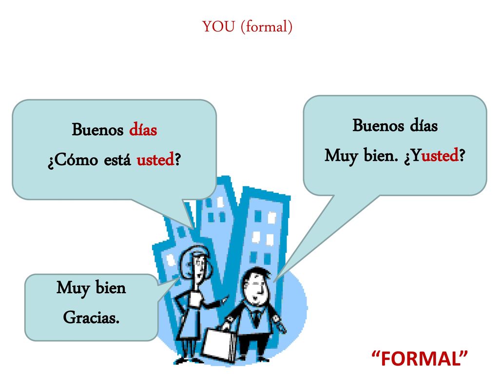 Buenos días Buenos días Muy bien. ¿Yusted ¿Cómo está usted Muy bien