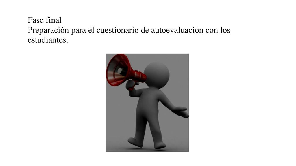 Fase final Preparación para el cuestionario de autoevaluación con los estudiantes.