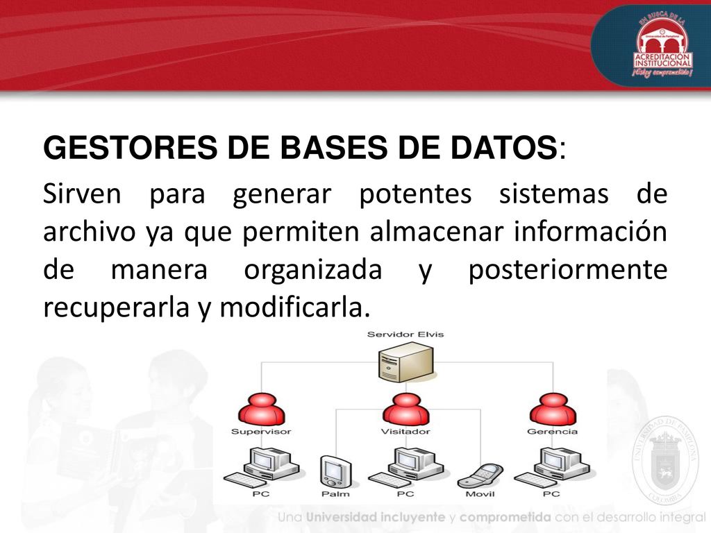 GESTORES DE BASES DE DATOS: Sirven para generar potentes sistemas de archivo ya que permiten almacenar información de manera organizada y posteriormente recuperarla y modificarla.