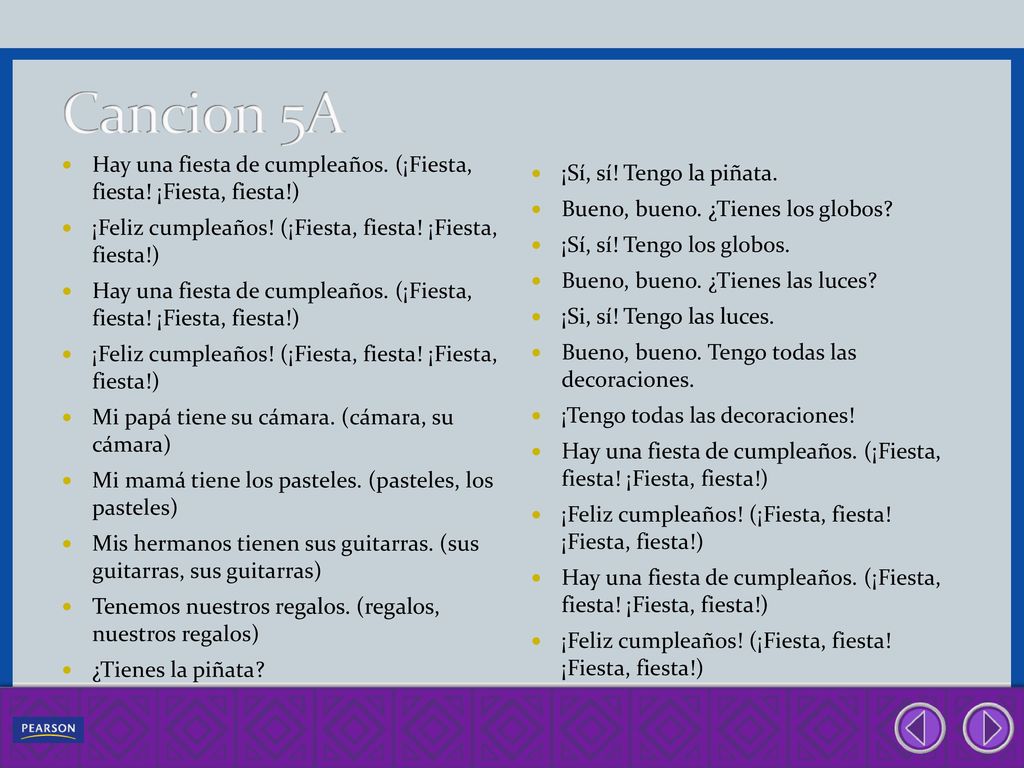 Cancion 5A Hay una fiesta de cumpleaños. (¡Fiesta, fiesta! ¡Fiesta, fiesta!) ¡Feliz cumpleaños! (¡Fiesta, fiesta! ¡Fiesta, fiesta!)