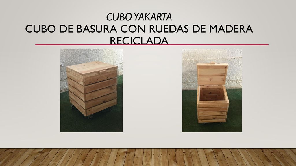 CUBO YAKARTA CUBO DE BASURA CON RUEDAS DE MADERA RECICLADA