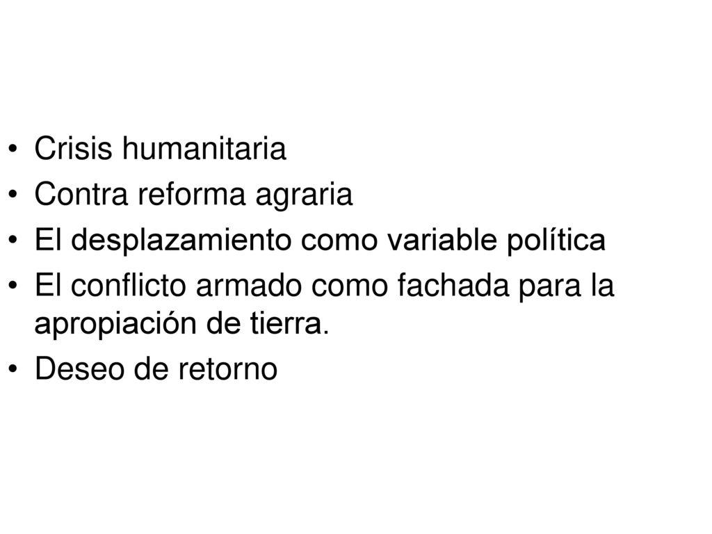 Crisis humanitaria Contra reforma agraria. El desplazamiento como variable política.
